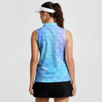 Blue Holographic Mermaid Scales-Women Sleeveless Polo Shirt-Gerbera Prints