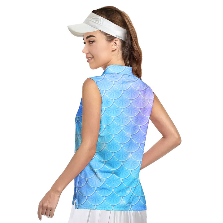 Blue Holographic Mermaid Scales - Ladies Sleeveless Golf Polo Shirt