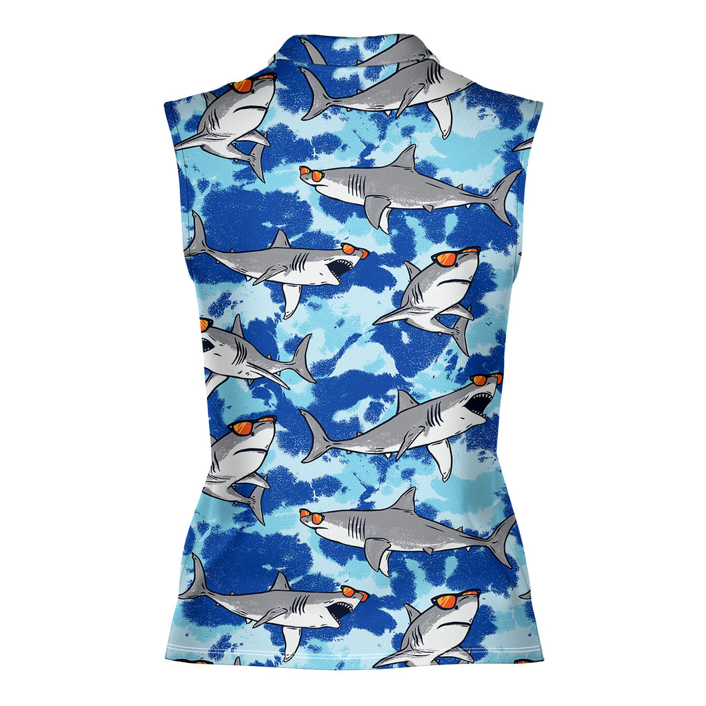 Love Shark-Women Sleeveless Polo Shirt-Gerbera Prints