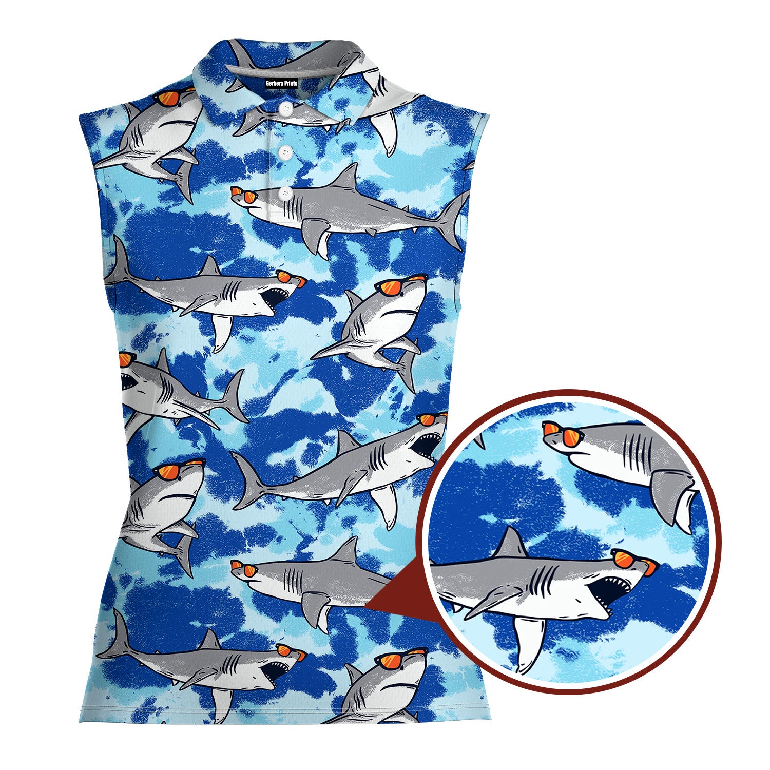 Love Shark-Women Sleeveless Polo Shirt-Gerbera Prints