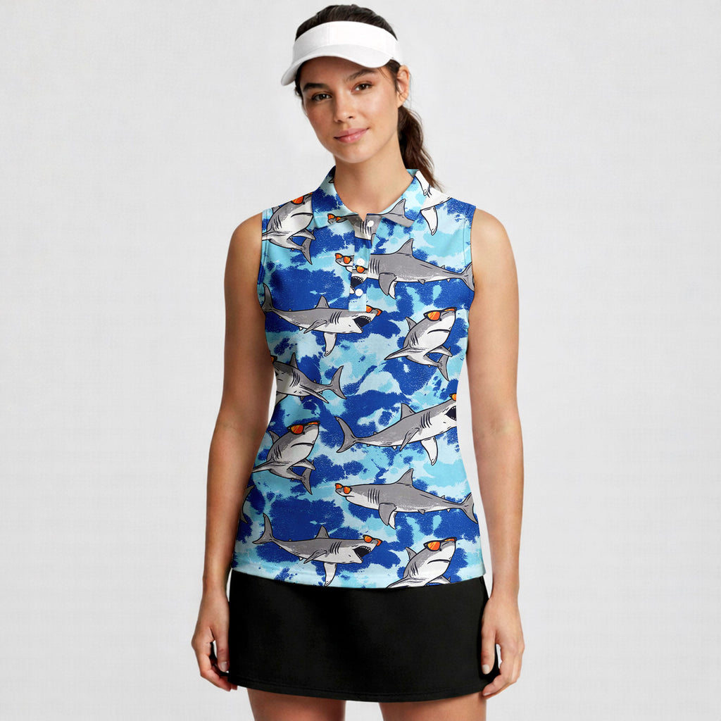 Love Shark-Women Sleeveless Polo Shirt-Gerbera Prints