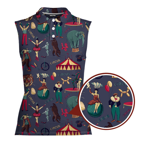 Amazing Circus-Women Sleeveless Polo Shirt-Gerbera Prints