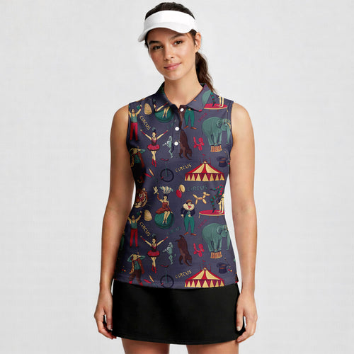 Amazing Circus-Women Sleeveless Polo Shirt-Gerbera Prints