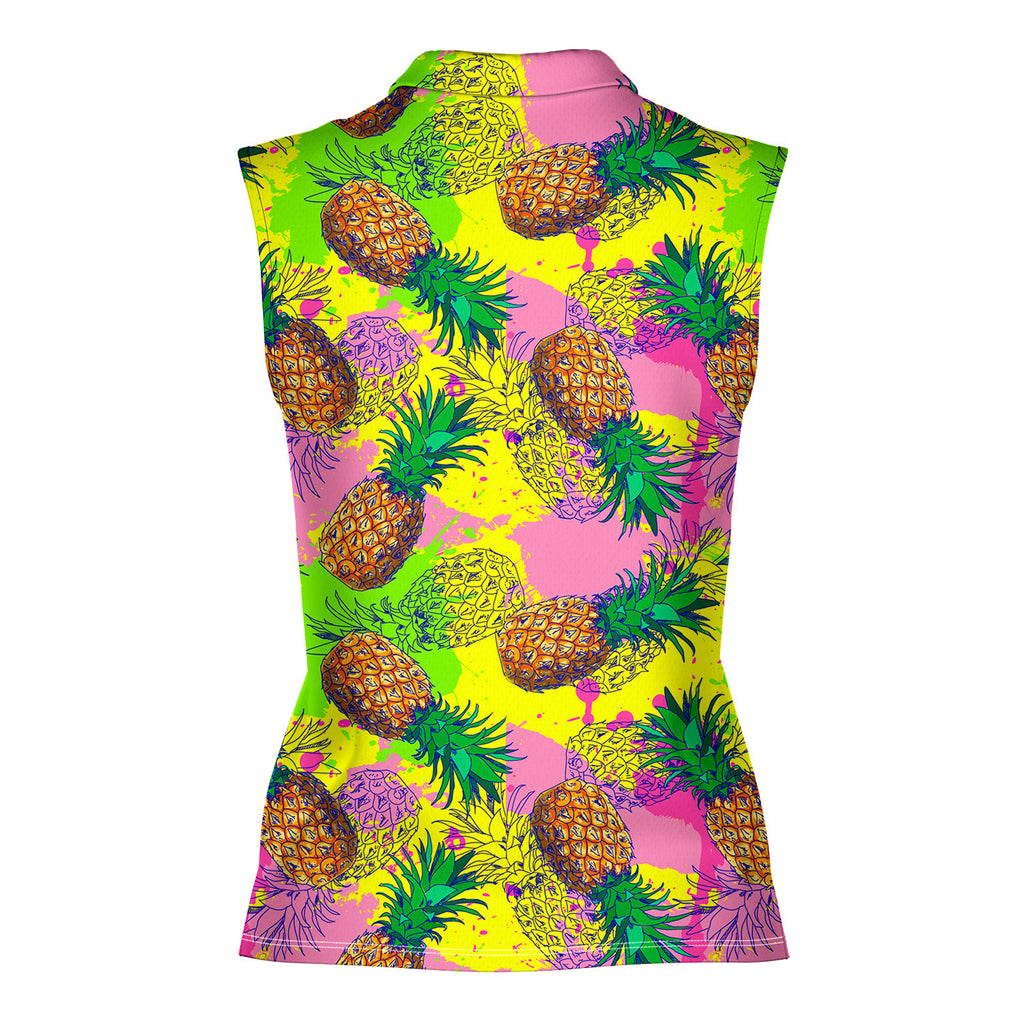Pineapple Colorful-Women Sleeveless Polo Shirt-Gerbera Prints