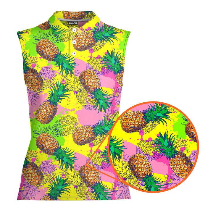 Pineapple Colorful - Ladies Sleeveless Golf Polo Shirt