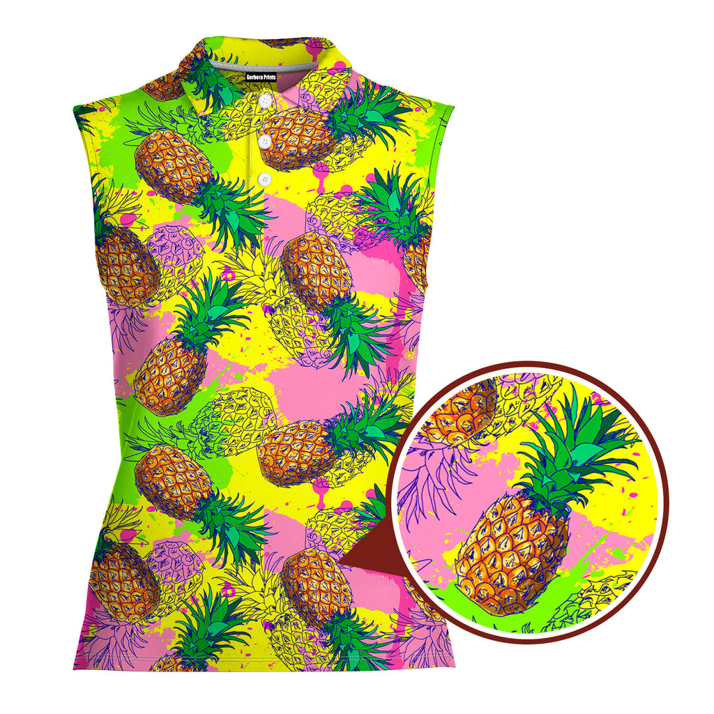 Pineapple Colorful-Women Sleeveless Polo Shirt-Gerbera Prints