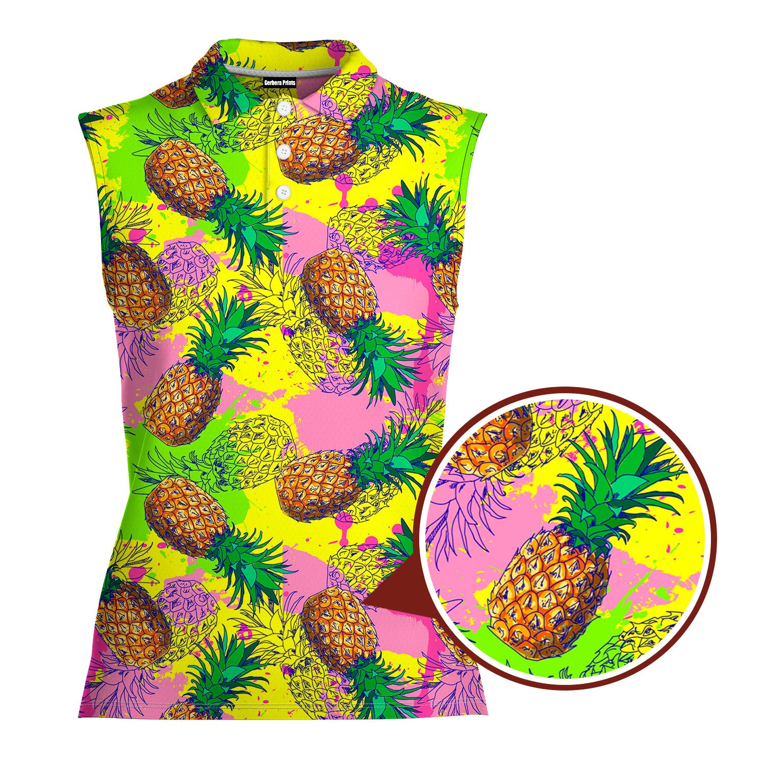 Pineapple Colorful-Women Sleeveless Polo Shirt-Gerbera Prints