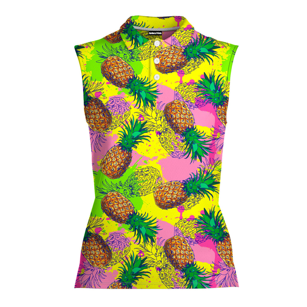 Pineapple Colorful-Women Sleeveless Polo Shirt-Gerbera Prints