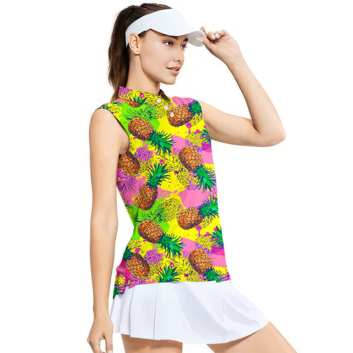 Pineapple Colorful - Ladies Sleeveless Golf Polo Shirt