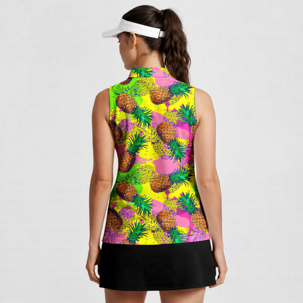 Pineapple Colorful-Women Sleeveless Polo Shirt-Gerbera Prints