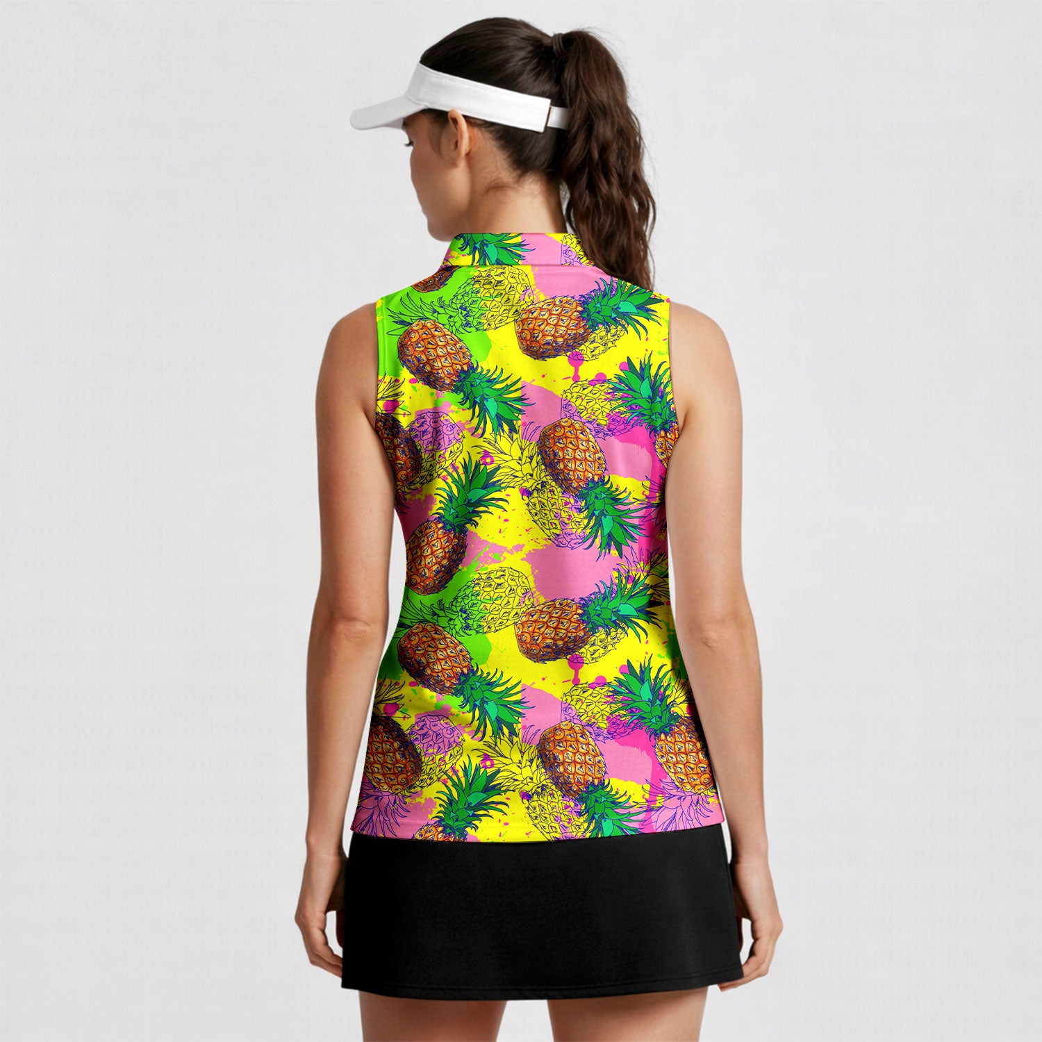 Pineapple Colorful-Women Sleeveless Polo Shirt-Gerbera Prints