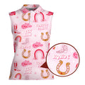 Rodeo Cowgirl Retro Horseshoe Cactus Pink-Women Sleeveless Polo Shirt-Gerbera Prints