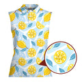 Blue Tropical Fresh Lemon With Mint Leaves-Women Sleeveless Polo Shirt-Gerbera Prints