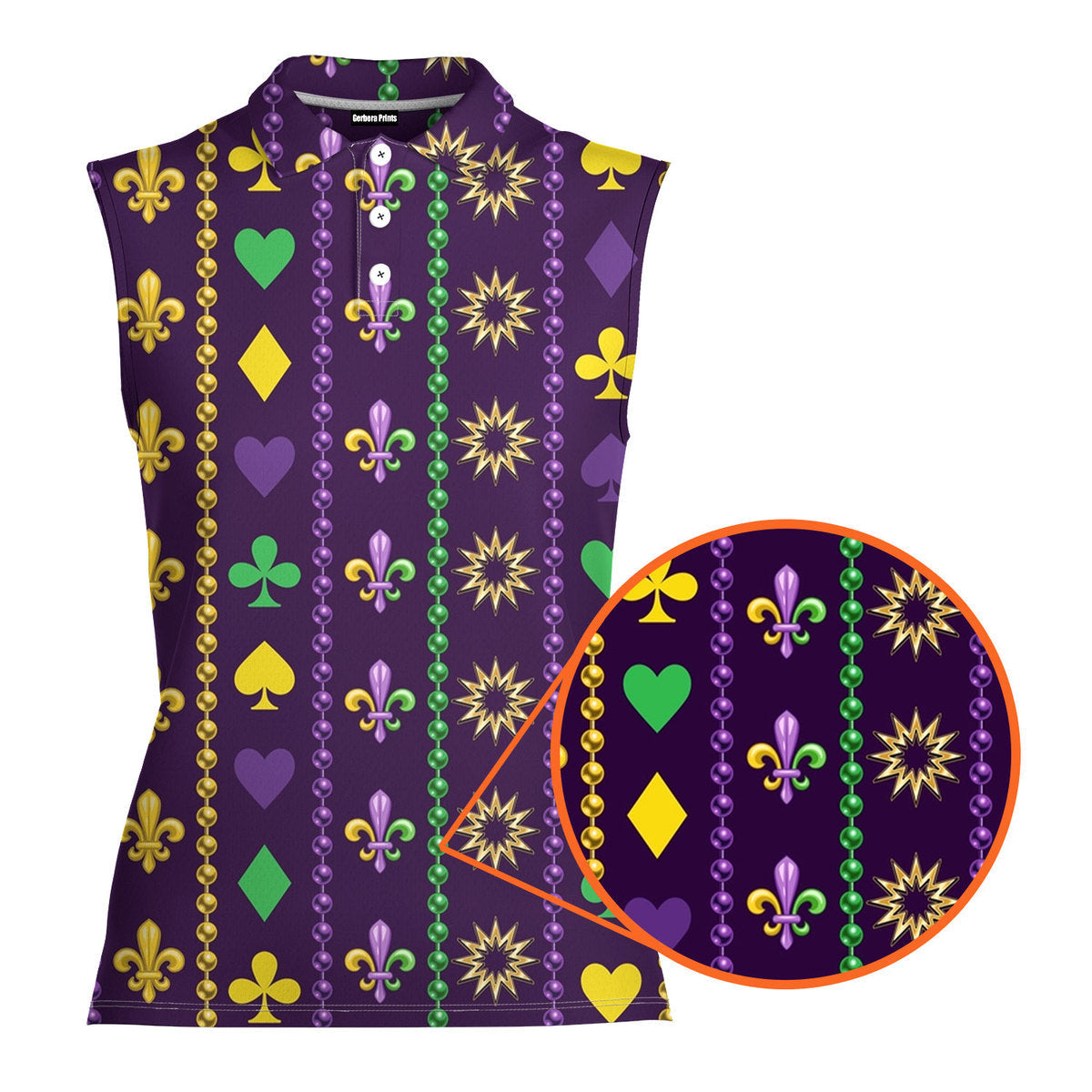 Mardi Gras Beads Purple - Ladies Sleeveless Golf Polo Shirt
