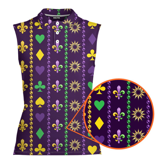 Mardi Gras Beads Purple - Ladies Sleeveless Golf Polo Shirt