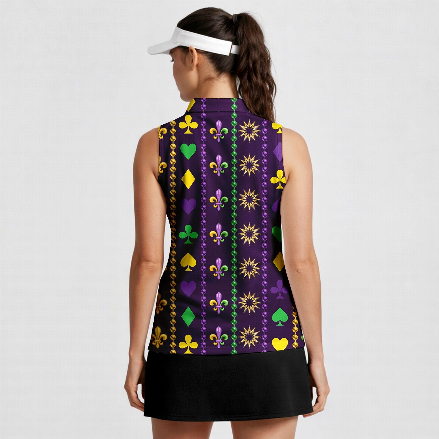 Mardi Gras Beads Purple - Ladies Sleeveless Golf Polo Shirt, Performance Golf Shirt, Golf Women, Gerbera Prints, L Mardi Gras Beads Purple - Ladies Sleeveless Golf Polo Shirt, Performance Golf Shirt, Golf Women, Gerbera Prints, L