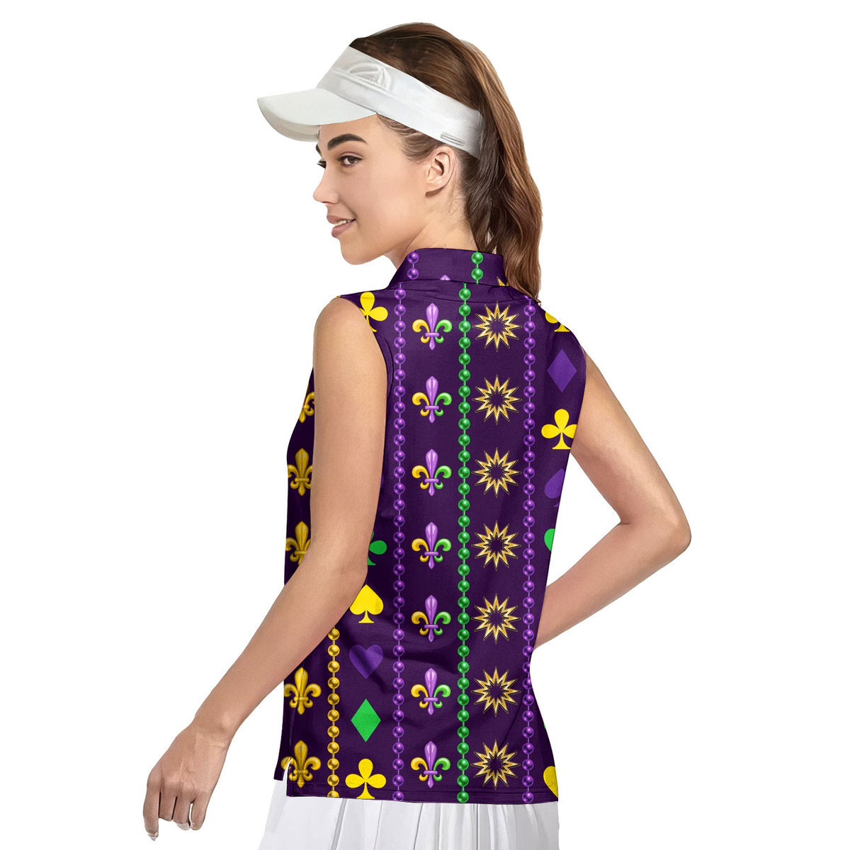 Mardi Gras Beads Purple - Ladies Sleeveless Golf Polo Shirt