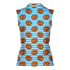 Oktoberfest Pretzels Blue Checkered-Women Sleeveless Polo Shirt-Gerbera Prints
