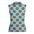 Oktoberfest Pretzels Blue Checkered-Women Sleeveless Polo Shirt-Gerbera Prints
