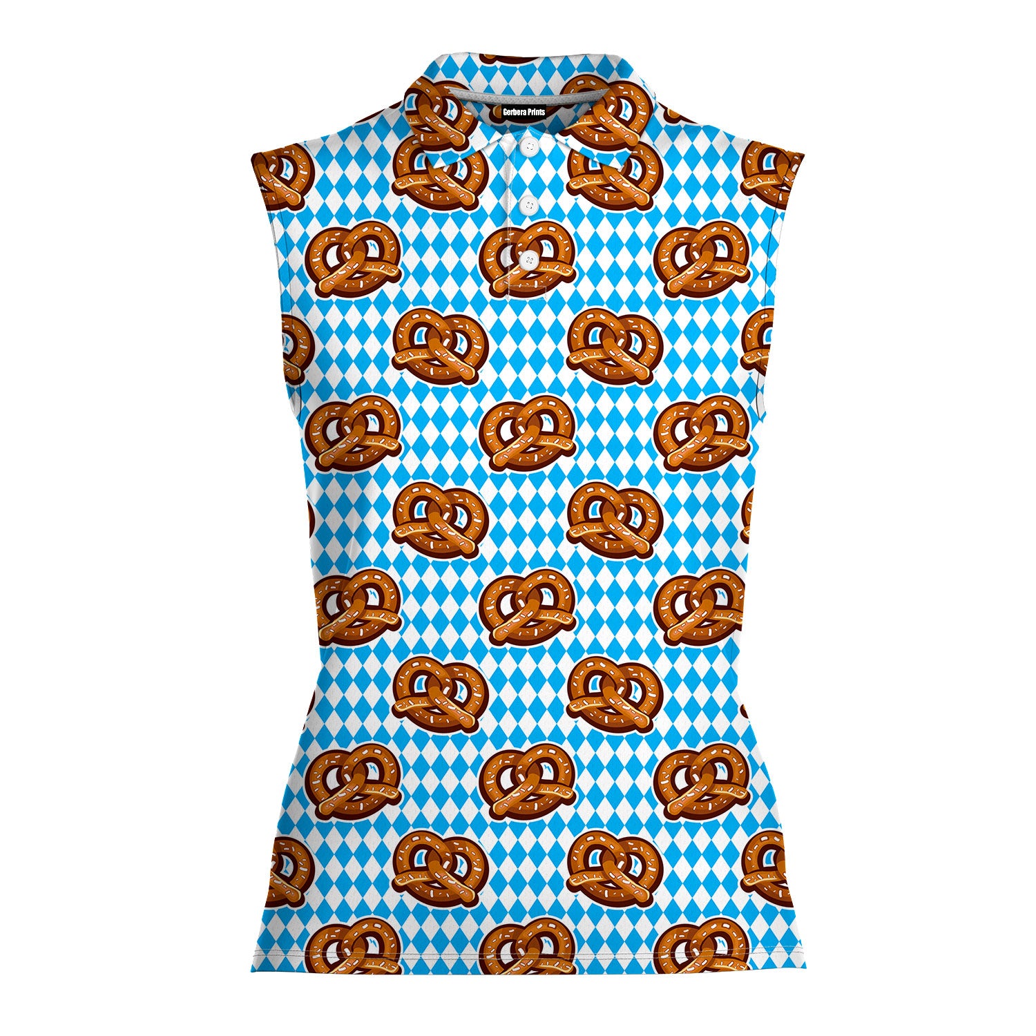 Oktoberfest Pretzels Blue Checkered-Women Sleeveless Polo Shirt-Gerbera Prints