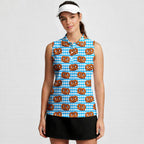 Oktoberfest Pretzels Blue Checkered-Women Sleeveless Polo Shirt-Gerbera Prints