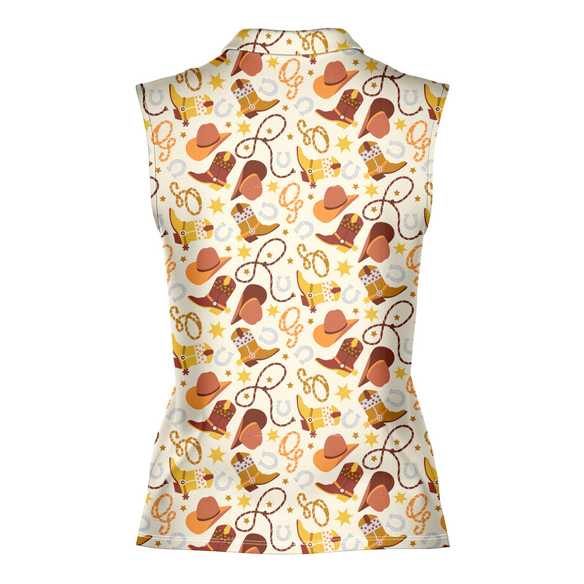 Cowboy Cowgirl Gift For Western Lovers Flat Western Items Retro Vintage - Ladies Sleeveless Golf Polo Shirt
