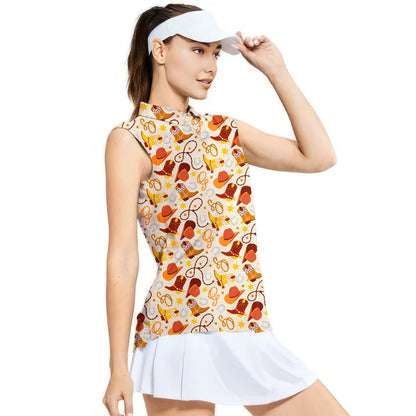 Cowboy Cowgirl Gift For Western Lovers Flat Western Items Retro Vintage - Ladies Sleeveless Golf Polo Shirt