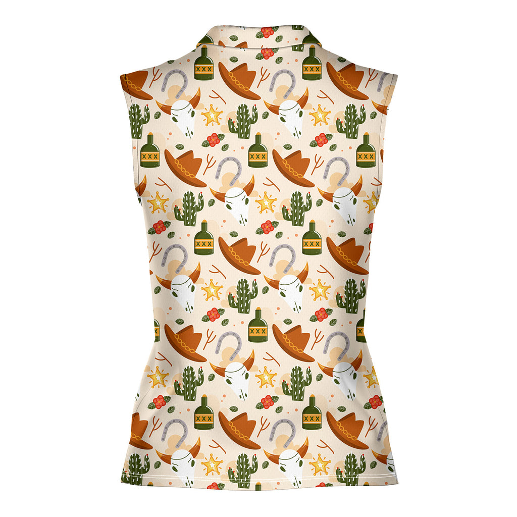Cowboy Cowgirl Gift For Western Lovers Light Orange-Women Sleeveless Polo Shirt-Gerbera Prints