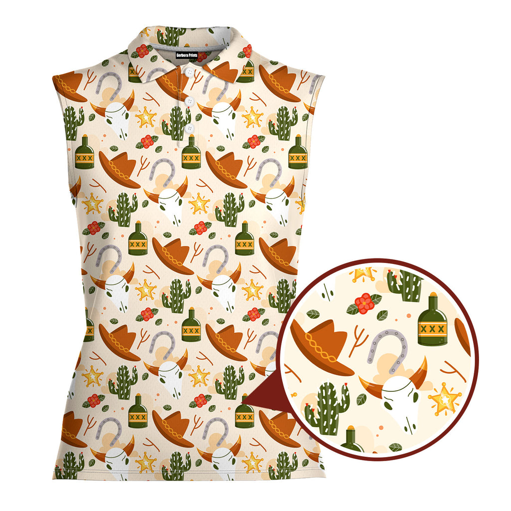 Cowboy Cowgirl Gift For Western Lovers Light Orange-Women Sleeveless Polo Shirt-Gerbera Prints
