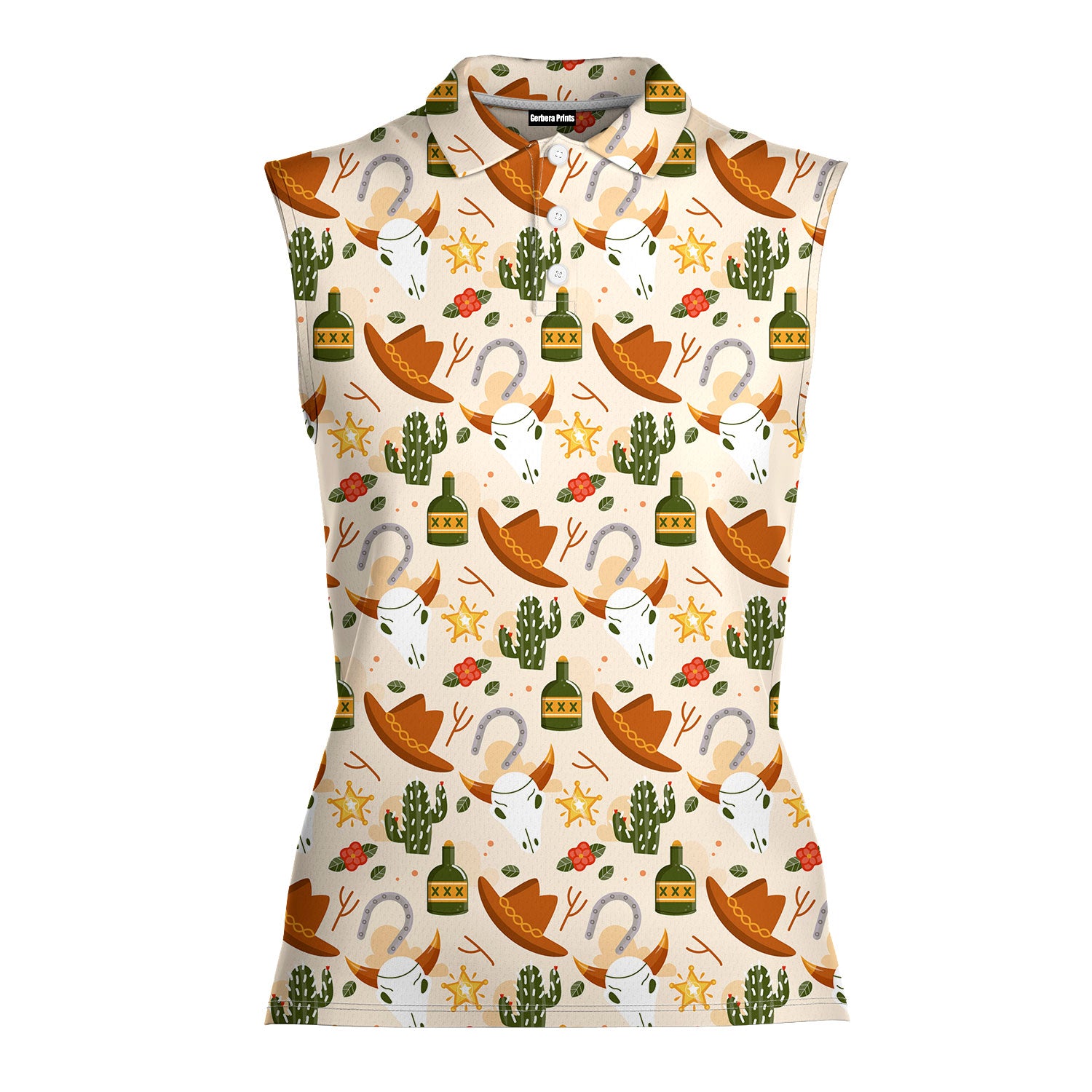 Cowboy Cowgirl Gift For Western Lovers Light Orange-Women Sleeveless Polo Shirt-Gerbera Prints