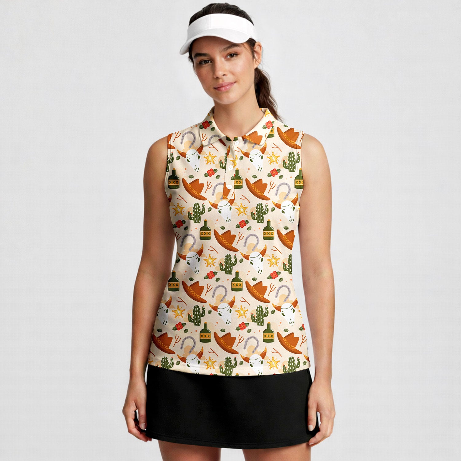 Cowboy Cowgirl Gift For Western Lovers Light Orange-Women Sleeveless Polo Shirt-Gerbera Prints