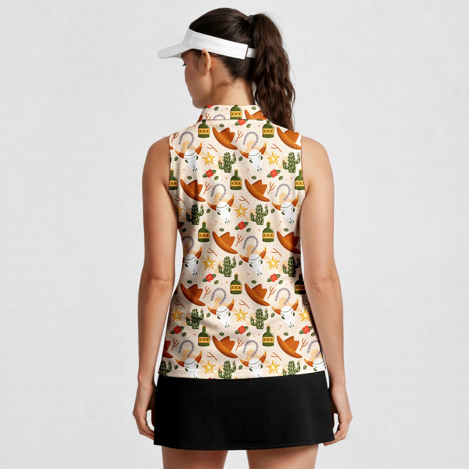 Cowboy Cowgirl Gift For Western Lovers Light Orange-Women Sleeveless Polo Shirt-Gerbera Prints