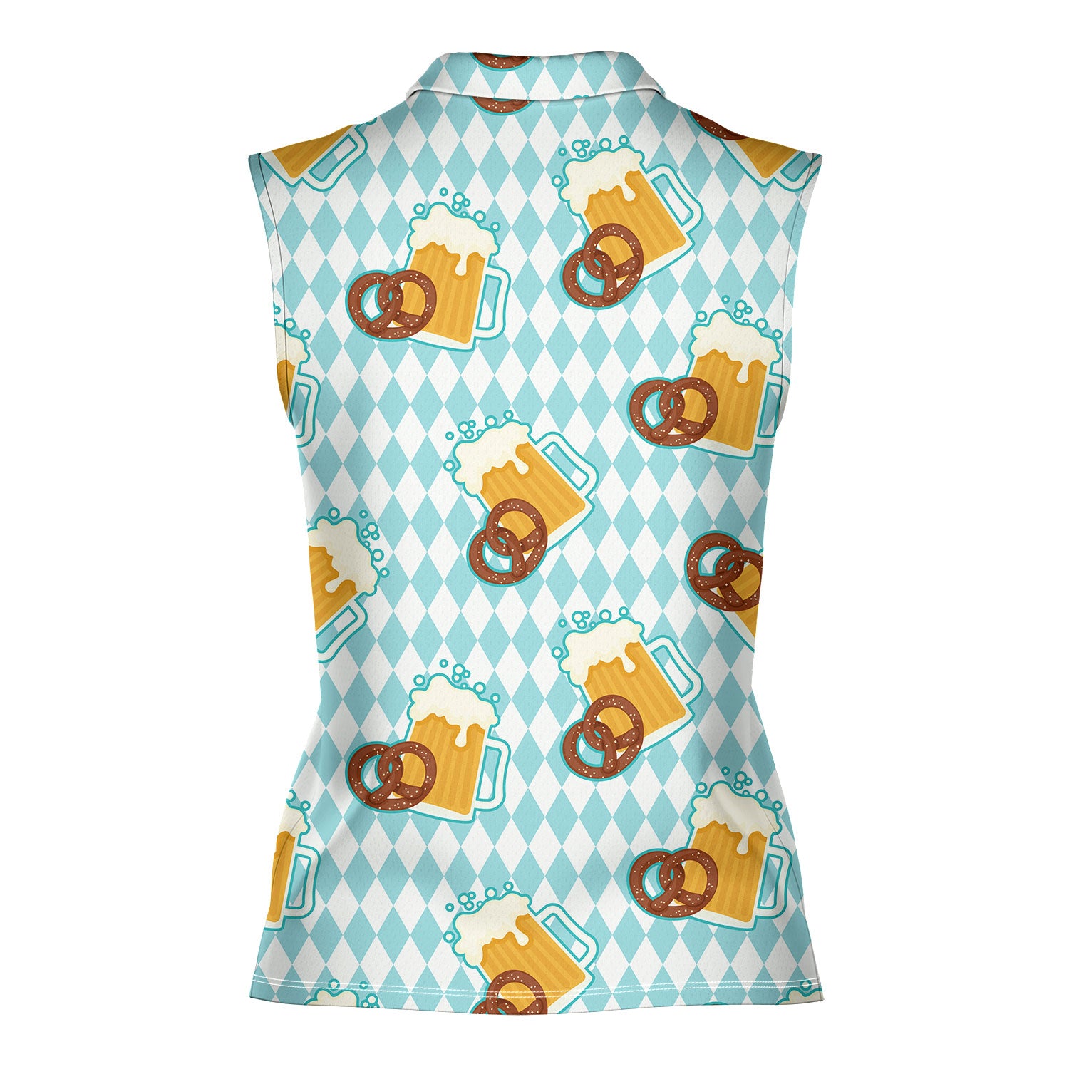 Oktoberfest Beer And Pretzels Blue Checkered-Women Sleeveless Polo Shirt-Gerbera Prints