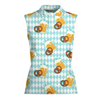 Oktoberfest Beer And Pretzels Blue Checkered-Women Sleeveless Polo Shirt-Gerbera Prints