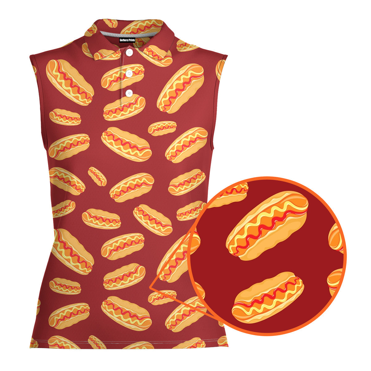 Love Hot Dog Red National Hot Dog Day-Women Sleeveless Polo Shirt-Gerbera Prints