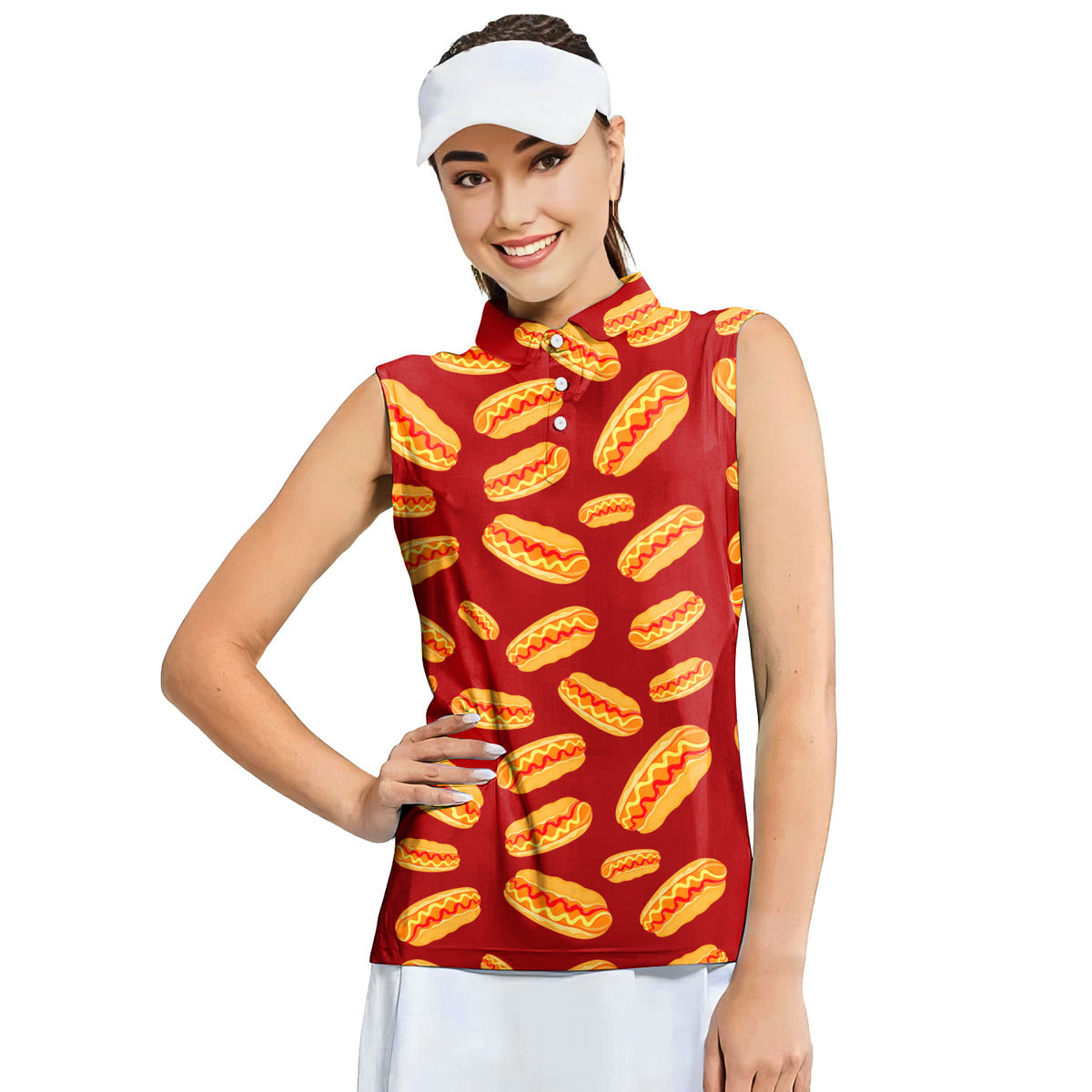 Love Hot Dog Red National Hot Dog Day-Women Sleeveless Polo Shirt-Gerbera Prints