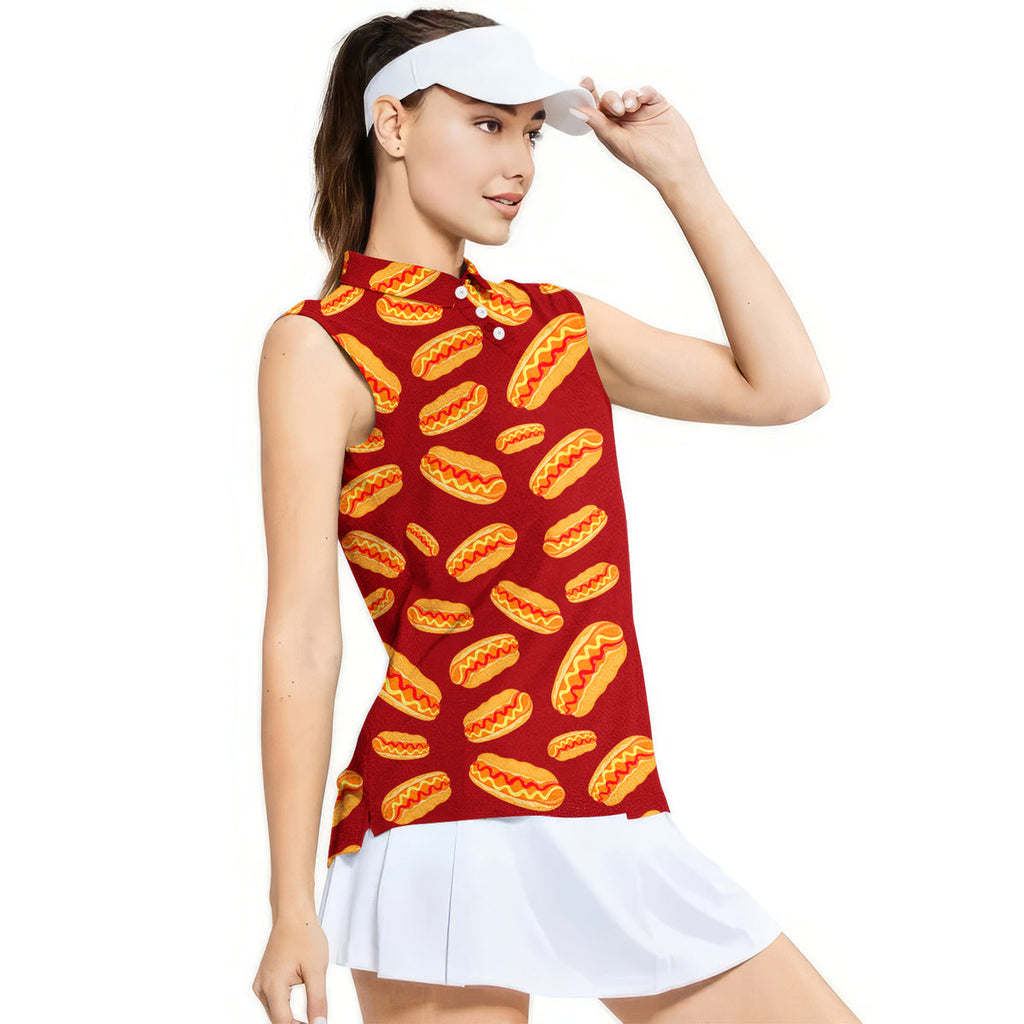 Love Hot Dog Red National Hot Dog Day-Women Sleeveless Polo Shirt-Gerbera Prints