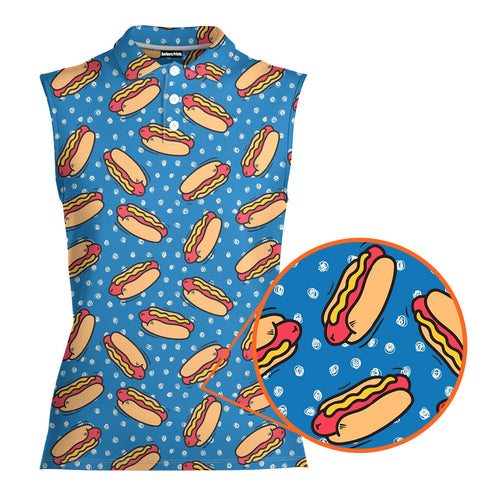 Retro Hot Dog National Hot Dog Day - Ladies Sleeveless Golf Polo Shirt