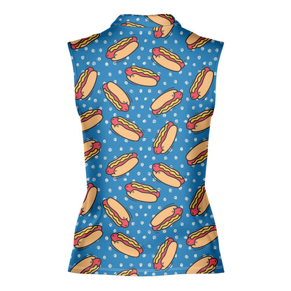 Retro Hot Dog National Hot Dog Day - Ladies Sleeveless Golf Polo Shirt