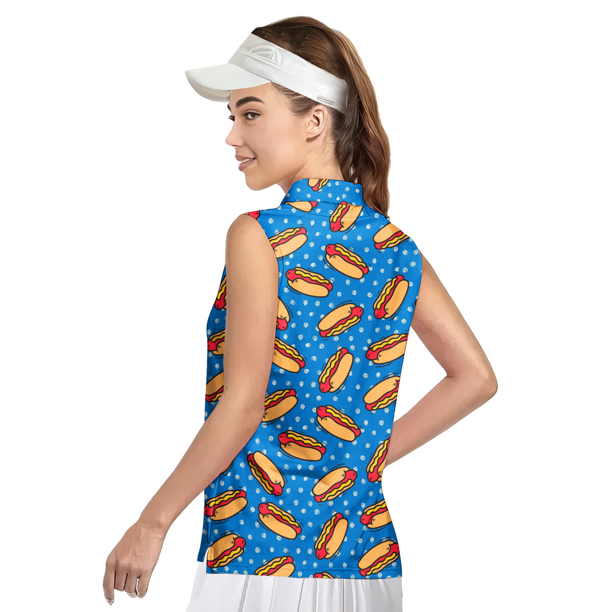 Retro Hot Dog National Hot Dog Day - Ladies Sleeveless Golf Polo Shirt