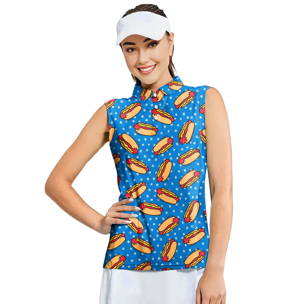 Retro Hot Dog National Hot Dog Day - Ladies Sleeveless Golf Polo Shirt