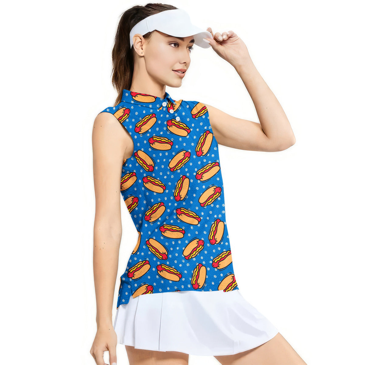 Retro Hot Dog National Hot Dog Day - Ladies Sleeveless Golf Polo Shirt