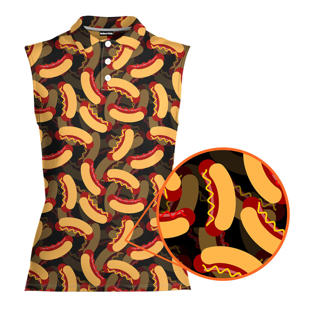 Hot Dogs Fast Food Lover National Hot Dog Day-Women Sleeveless Polo Shirt-Gerbera Prints