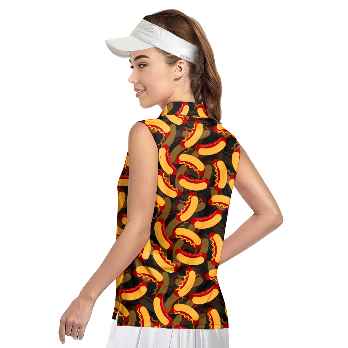 Hot Dogs Fast Food Lover National Hot Dog Day-Women Sleeveless Polo Shirt-Gerbera Prints