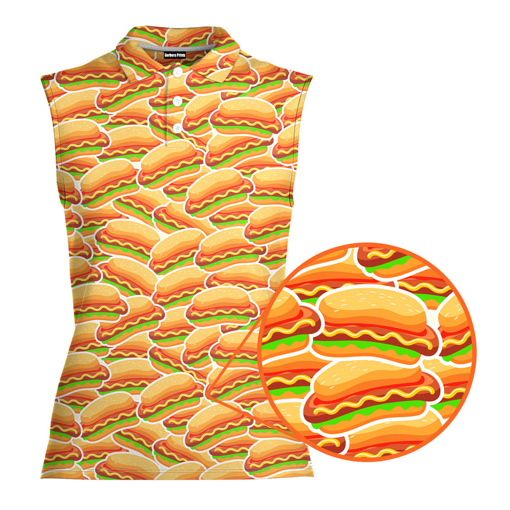 Hot Dogs Lover National Hot Dog Day-Women Sleeveless Polo Shirt-Gerbera Prints