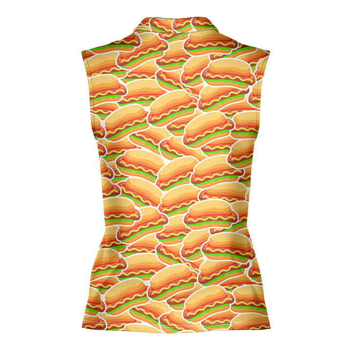 Hot Dogs Lover National Hot Dog Day - Ladies Sleeveless Golf Polo Shirt
