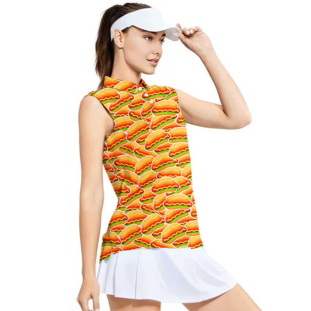 Hot Dogs Lover National Hot Dog Day-Women Sleeveless Polo Shirt-Gerbera Prints
