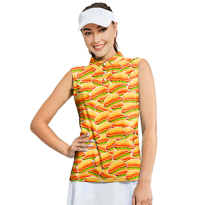 Hot Dogs Lover National Hot Dog Day - Ladies Sleeveless Golf Polo Shirt