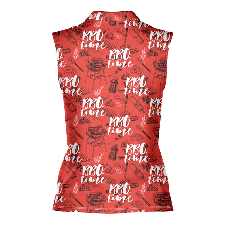Grill And Barbecue National BBQ Day Red - Ladies Sleeveless Golf Polo Shirt