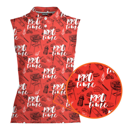 Grill And Barbecue National BBQ Day Red - Ladies Sleeveless Golf Polo Shirt